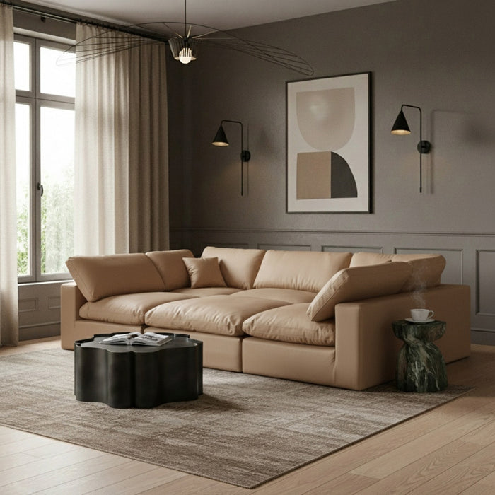 Meridian Furniture - Comfy 119" Vegan Leather Upholstered 6 Piece Modular Sectional - 188Tan-Sec6C - GreatFurnitureDeal