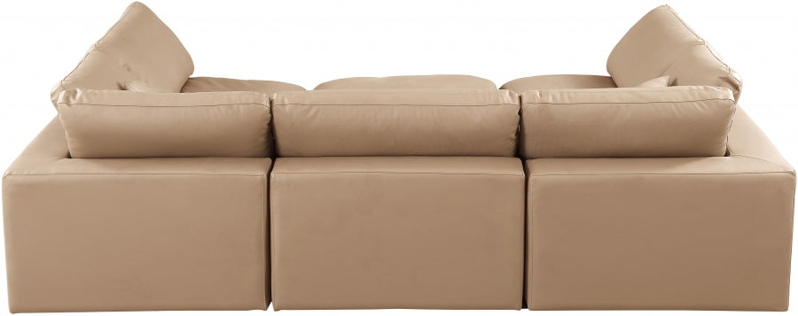 Meridian Furniture - Comfy 119" Vegan Leather Upholstered 6 Piece Modular Sectional - 188Tan-Sec6C - GreatFurnitureDeal