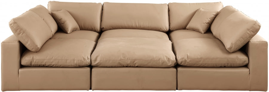 Meridian Furniture - Comfy 119" Vegan Leather Upholstered 6 Piece Modular Sectional - 188Tan-Sec6C - GreatFurnitureDeal