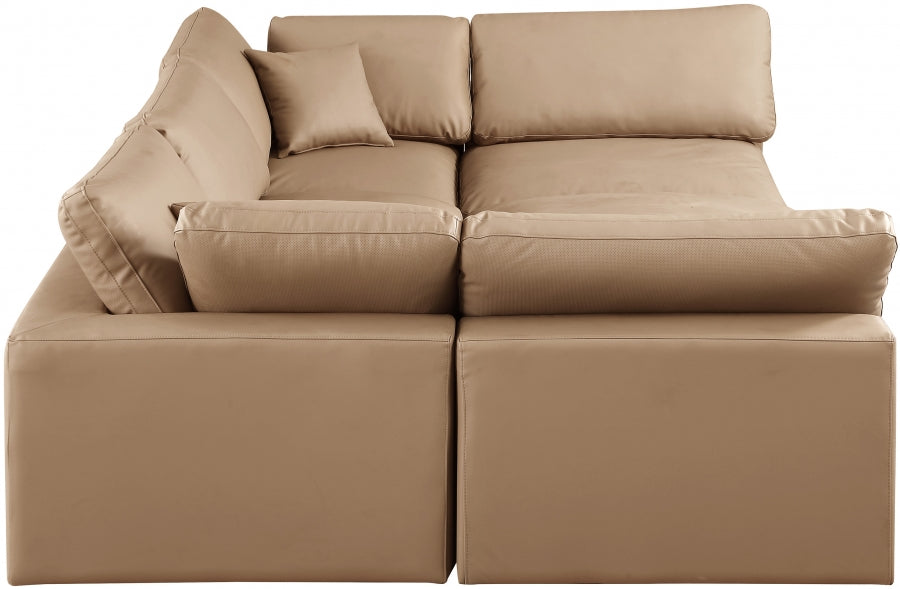Meridian Furniture - Comfy 119" Vegan Leather Upholstered 6 Piece Modular Sectional - 188Tan-Sec6C - GreatFurnitureDeal