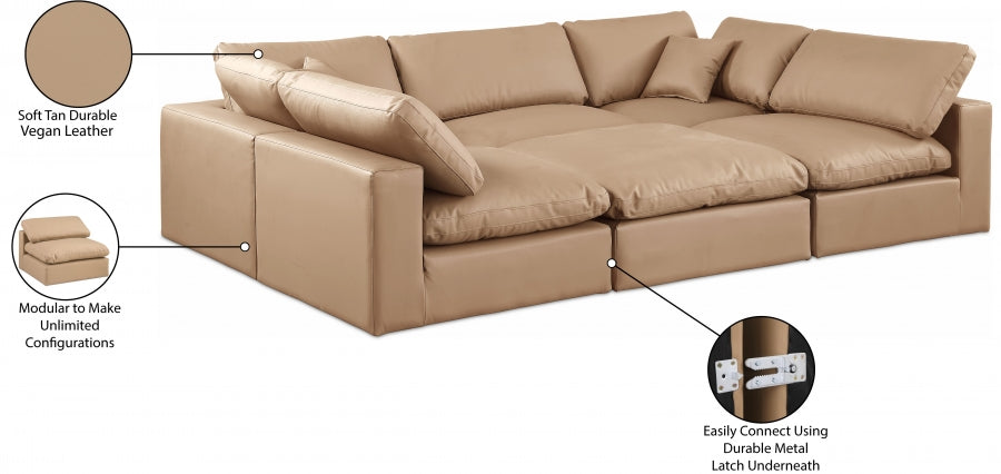 Meridian Furniture - Comfy 119" Vegan Leather Upholstered 6 Piece Modular Sectional - 188Tan-Sec6C - GreatFurnitureDeal