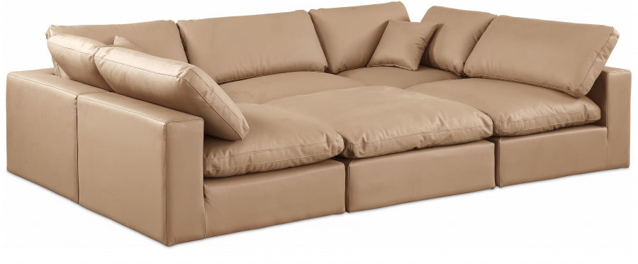 Meridian Furniture - Comfy 119" Vegan Leather Upholstered 6 Piece Modular Sectional - 188Tan-Sec6C - GreatFurnitureDeal