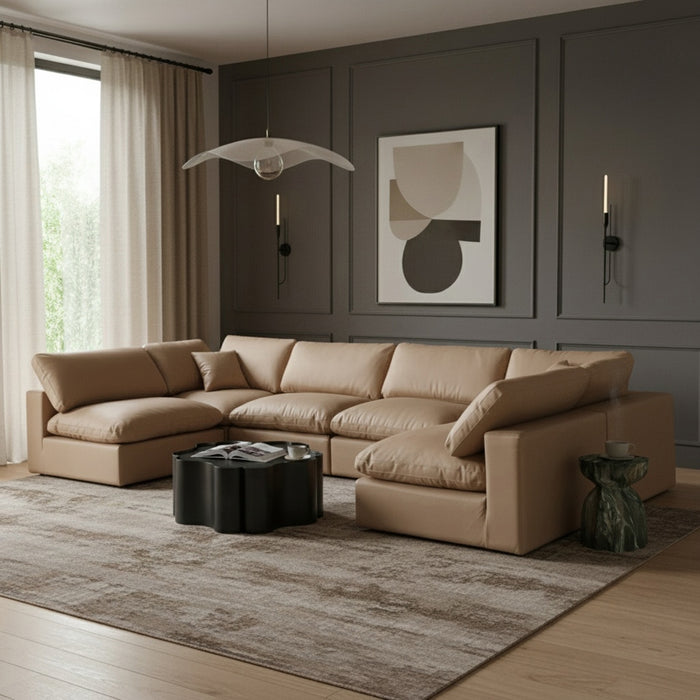 Meridian Furniture - Comfy 158" Vegan Leather Upholstered 6 Piece Modular Sectional - 188Tan-Sec6D - GreatFurnitureDeal