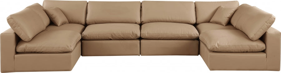 Meridian Furniture - Comfy 158" Vegan Leather Upholstered 6 Piece Modular Sectional - 188Tan-Sec6D - GreatFurnitureDeal