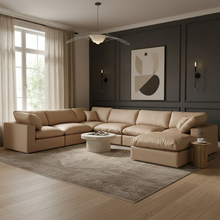 Meridian Furniture - Comfy 158" Vegan Leather Upholstered 7 Piece Modular Sectional - 188Tan-Sec7A - GreatFurnitureDeal