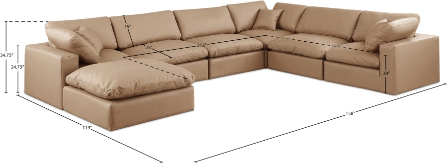 Meridian Furniture - Comfy 158" Vegan Leather Upholstered 7 Piece Modular Sectional - 188Tan-Sec7A - GreatFurnitureDeal