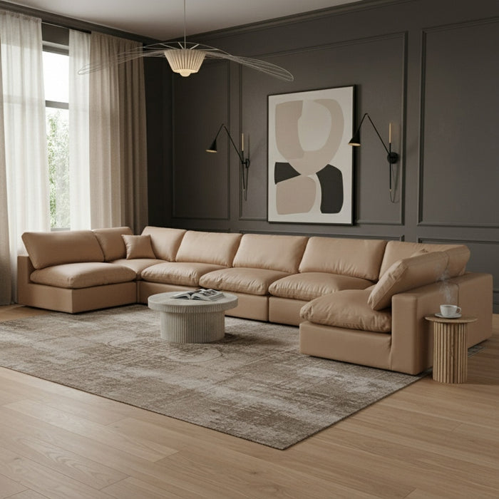 Meridian Furniture - Comfy 197" Vegan Leather Upholstered 7 Piece Modular Sectional - 188Tan-Sec7B - GreatFurnitureDeal