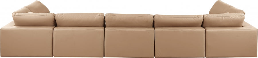 Meridian Furniture - Comfy 197" Vegan Leather Upholstered 7 Piece Modular Sectional - 188Tan-Sec7B - GreatFurnitureDeal