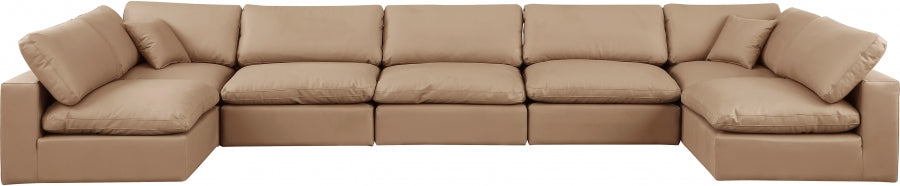 Meridian Furniture - Comfy 197" Vegan Leather Upholstered 7 Piece Modular Sectional - 188Tan-Sec7B - GreatFurnitureDeal