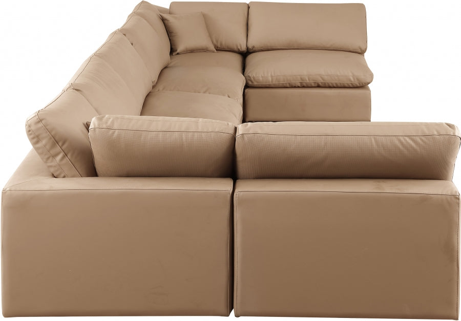 Meridian Furniture - Comfy 197" Vegan Leather Upholstered 7 Piece Modular Sectional - 188Tan-Sec7B - GreatFurnitureDeal