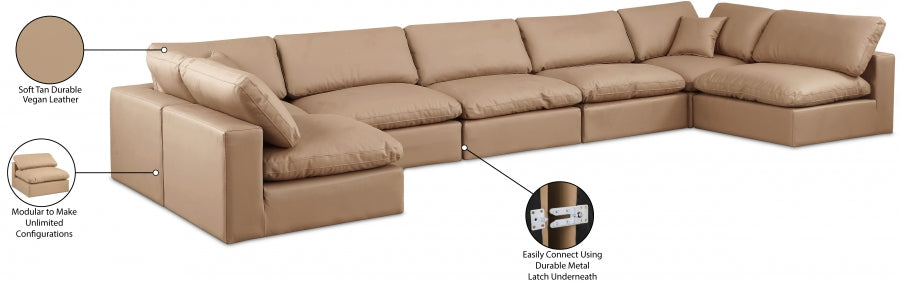 Meridian Furniture - Comfy 197" Vegan Leather Upholstered 7 Piece Modular Sectional - 188Tan-Sec7B - GreatFurnitureDeal