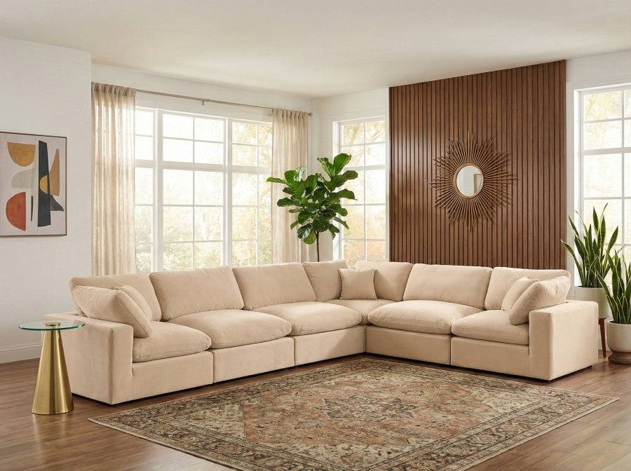 Meridian Furniture - Comfy 158" Velvet Upholstered 6 Piece Modular Sectional - 189Beige-Sec6A - GreatFurnitureDeal