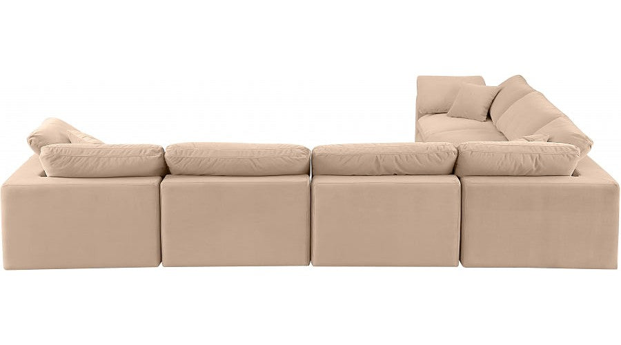 Meridian Furniture - Comfy 158" Velvet Upholstered 6 Piece Modular Sectional - 189Beige-Sec6A - GreatFurnitureDeal