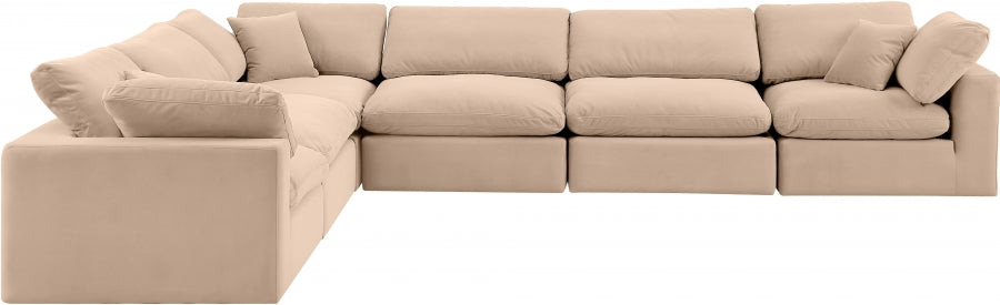Meridian Furniture - Comfy 158" Velvet Upholstered 6 Piece Modular Sectional - 189Beige-Sec6A - GreatFurnitureDeal