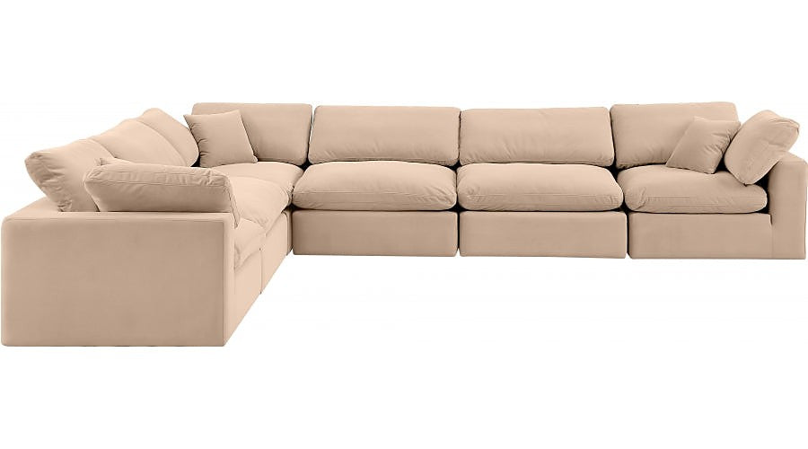 Meridian Furniture - Comfy 158" Velvet Upholstered 6 Piece Modular Sectional - 189Beige-Sec6A - GreatFurnitureDeal