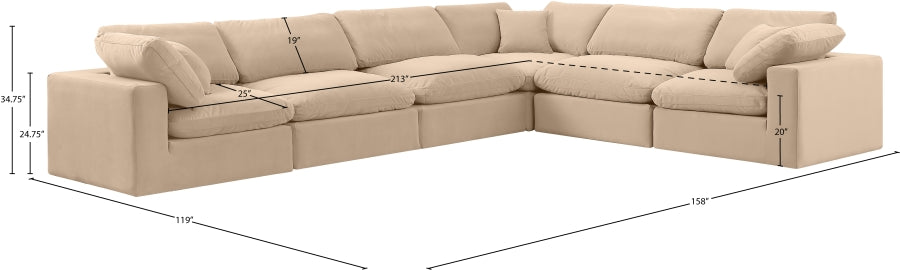 Meridian Furniture - Comfy 158" Velvet Upholstered 6 Piece Modular Sectional - 189Beige-Sec6A - GreatFurnitureDeal