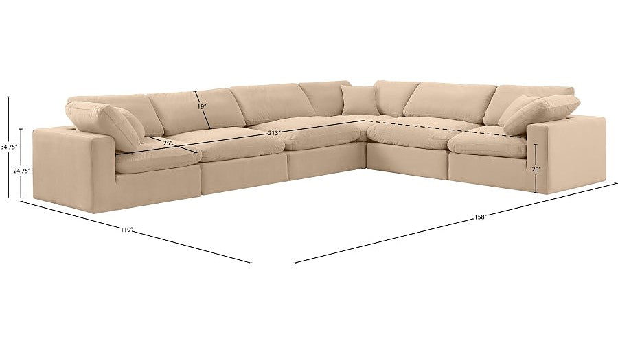Meridian Furniture - Comfy 158" Velvet Upholstered 6 Piece Modular Sectional - 189Beige-Sec6A - GreatFurnitureDeal