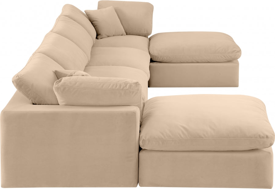 Meridian Furniture - Comfy 158" Velvet Upholstered 6 Piece Modular Sectional - 189Beige-Sec6B - GreatFurnitureDeal