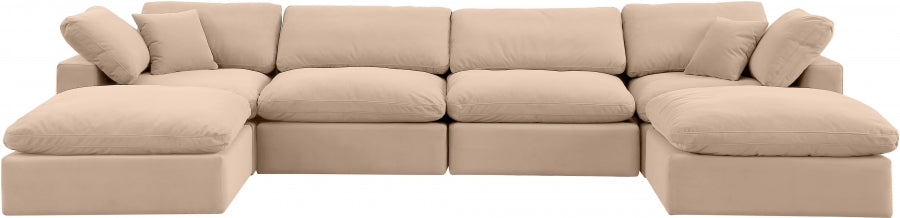 Meridian Furniture - Comfy 158" Velvet Upholstered 6 Piece Modular Sectional - 189Beige-Sec6B - GreatFurnitureDeal