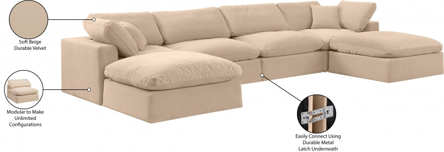 Meridian Furniture - Comfy 158" Velvet Upholstered 6 Piece Modular Sectional - 189Beige-Sec6B - GreatFurnitureDeal