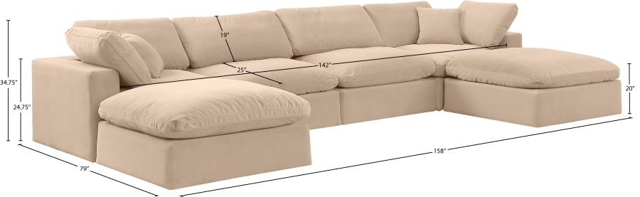 Meridian Furniture - Comfy 158" Velvet Upholstered 6 Piece Modular Sectional - 189Beige-Sec6B - GreatFurnitureDeal