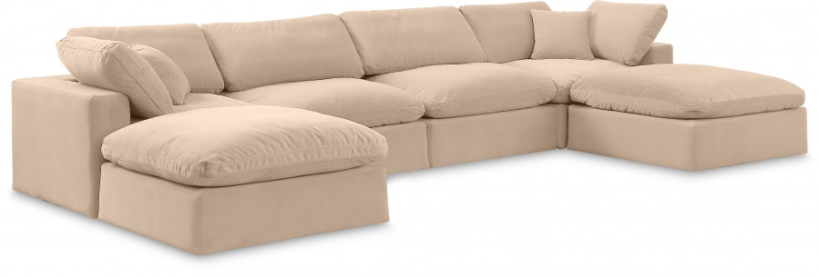 Meridian Furniture - Comfy 158" Velvet Upholstered 6 Piece Modular Sectional - 189Beige-Sec6B - GreatFurnitureDeal