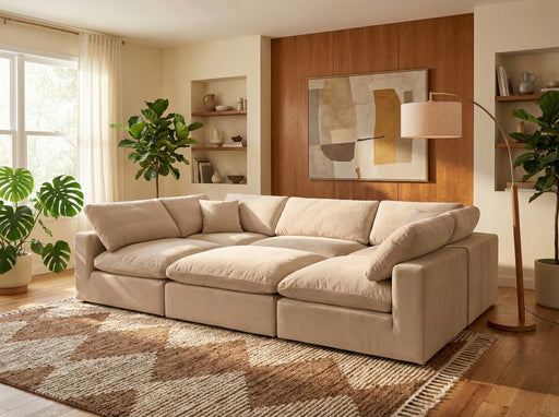 Meridian Furniture - Comfy 119" Velvet Upholstered 6 Piece Modular Sectional - 189Beige-Sec6C - GreatFurnitureDeal