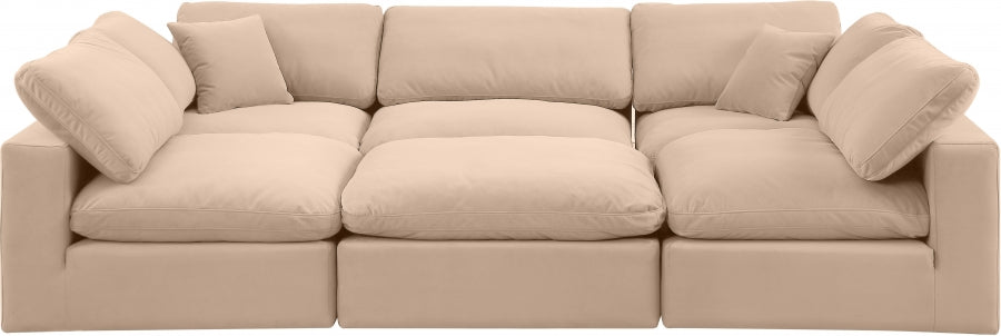 Meridian Furniture - Comfy 119" Velvet Upholstered 6 Piece Modular Sectional - 189Beige-Sec6C - GreatFurnitureDeal