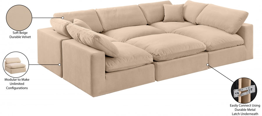 Meridian Furniture - Comfy 119" Velvet Upholstered 6 Piece Modular Sectional - 189Beige-Sec6C - GreatFurnitureDeal