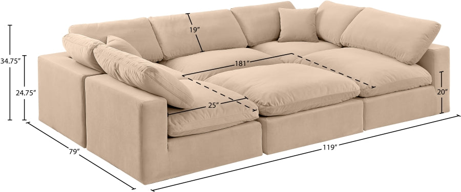 Meridian Furniture - Comfy 119" Velvet Upholstered 6 Piece Modular Sectional - 189Beige-Sec6C - GreatFurnitureDeal