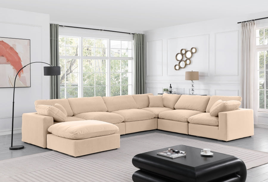 Meridian Furniture - Comfy 158" Velvet Upholstered 7 Piece Modular Sectional - 189Beige-Sec7A - GreatFurnitureDeal