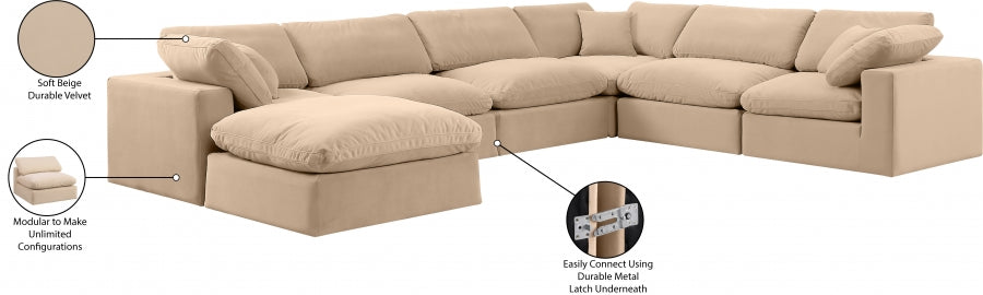 Meridian Furniture - Comfy 158" Velvet Upholstered 7 Piece Modular Sectional - 189Beige-Sec7A - GreatFurnitureDeal