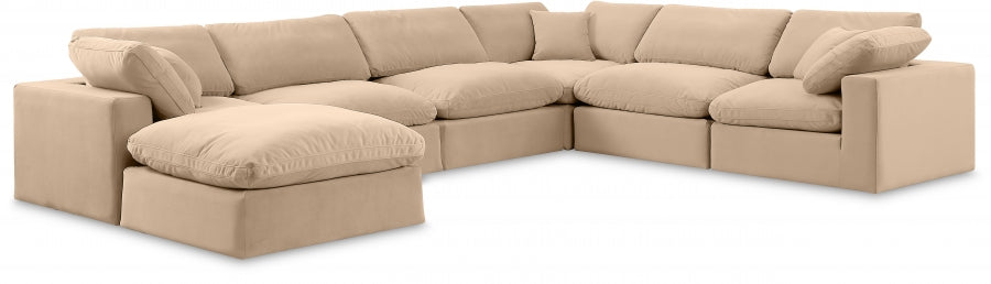 Meridian Furniture - Comfy 158" Velvet Upholstered 7 Piece Modular Sectional - 189Beige-Sec7A - GreatFurnitureDeal