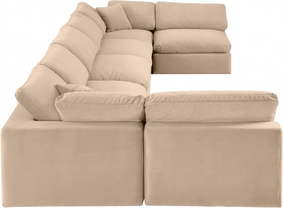 Meridian Furniture - Comfy 197" Velvet Upholstered 7 Piece Modular Sectional - 189Beige-Sec7B - GreatFurnitureDeal