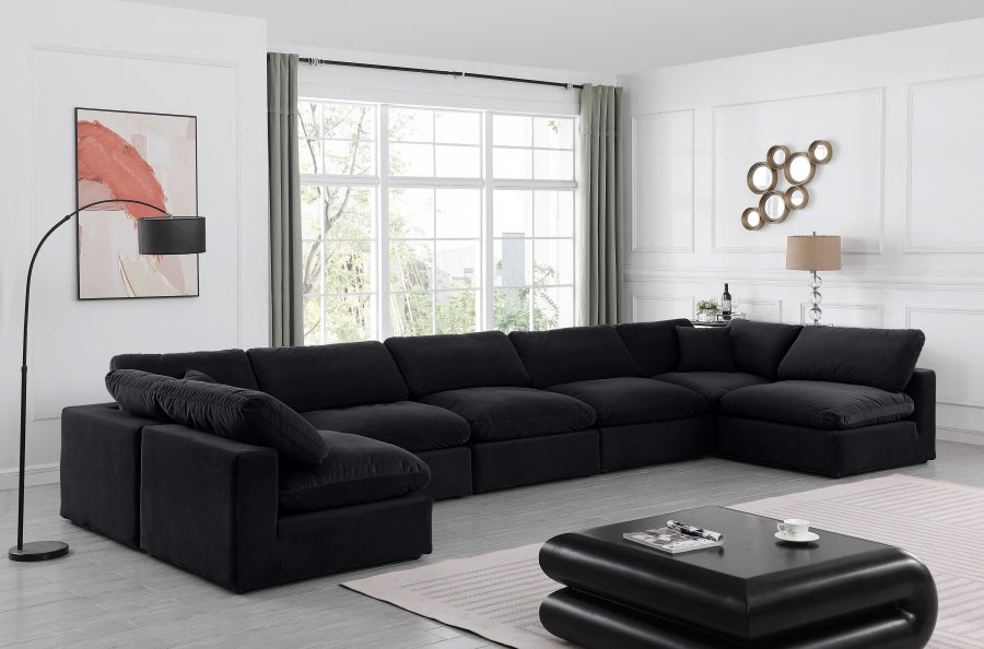 Meridian Furniture - Comfy 197" Velvet Upholstered 7 Piece Modular Sectional - 189Black-Sec7B - GreatFurnitureDeal