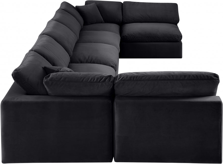 Meridian Furniture - Comfy 197" Velvet Upholstered 7 Piece Modular Sectional - 189Black-Sec7B - GreatFurnitureDeal