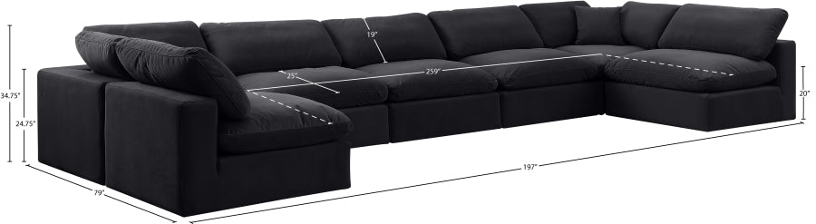 Meridian Furniture - Comfy 197" Velvet Upholstered 7 Piece Modular Sectional - 189Black-Sec7B - GreatFurnitureDeal
