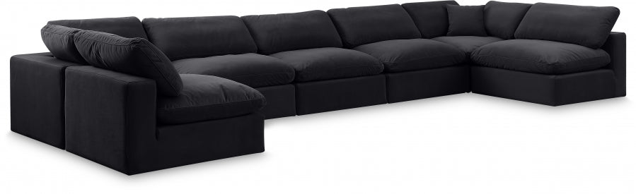 Meridian Furniture - Comfy 197" Velvet Upholstered 7 Piece Modular Sectional - 189Black-Sec7B - GreatFurnitureDeal