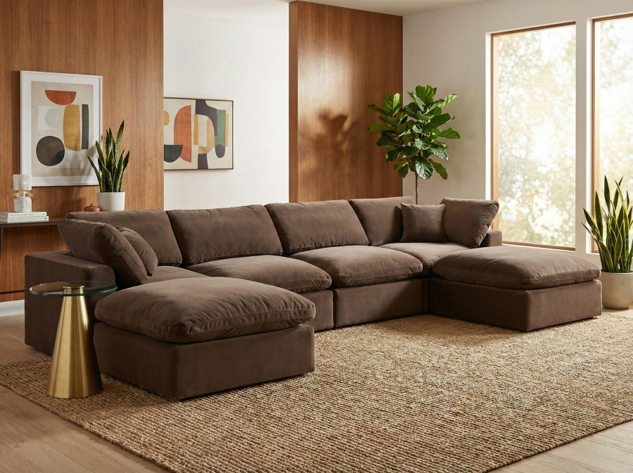 Meridian Furniture - Comfy 158" Velvet Upholstered 6 Piece Modular Sectional - 189Brown-Sec6B - GreatFurnitureDeal