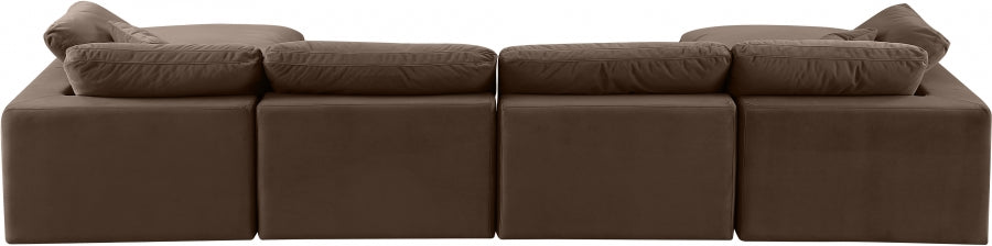 Meridian Furniture - Comfy 158" Velvet Upholstered 6 Piece Modular Sectional - 189Brown-Sec6B - GreatFurnitureDeal