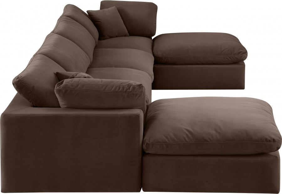 Meridian Furniture - Comfy 158" Velvet Upholstered 6 Piece Modular Sectional - 189Brown-Sec6B - GreatFurnitureDeal