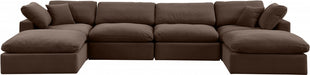 Meridian Furniture - Comfy 158" Velvet Upholstered 6 Piece Modular Sectional - 189Brown-Sec6B - GreatFurnitureDeal