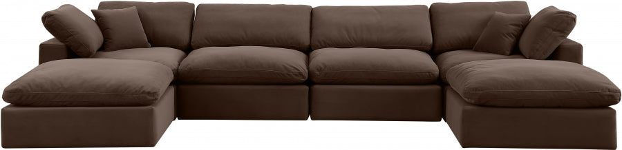 Meridian Furniture - Comfy 158" Velvet Upholstered 6 Piece Modular Sectional - 189Brown-Sec6B - GreatFurnitureDeal