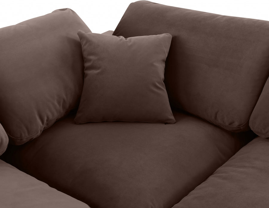 Meridian Furniture - Comfy 158" Velvet Upholstered 6 Piece Modular Sectional - 189Brown-Sec6B - GreatFurnitureDeal