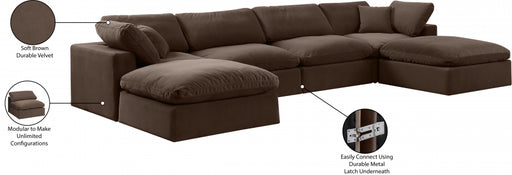 Meridian Furniture - Comfy 158" Velvet Upholstered 6 Piece Modular Sectional - 189Brown-Sec6B - GreatFurnitureDeal