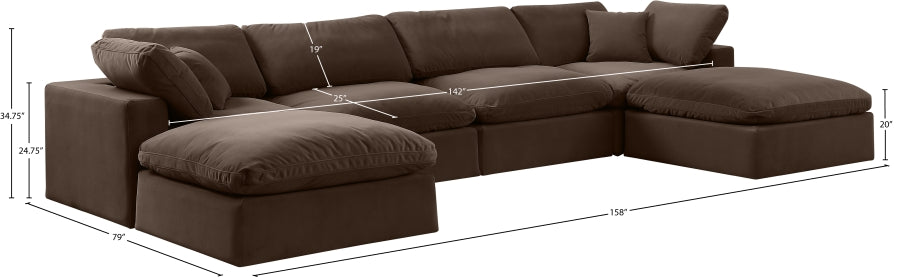 Meridian Furniture - Comfy 158" Velvet Upholstered 6 Piece Modular Sectional - 189Brown-Sec6B - GreatFurnitureDeal