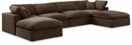 Meridian Furniture - Comfy 158" Velvet Upholstered 6 Piece Modular Sectional - 189Brown-Sec6B - GreatFurnitureDeal