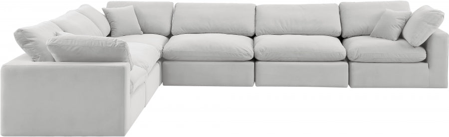 Meridian Furniture - Comfy 158" Velvet Upholstered 6 Piece Modular Sectional - 189Cream-Sec6A - GreatFurnitureDeal