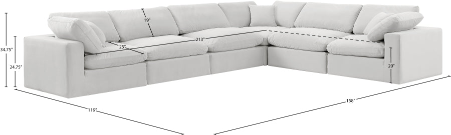 Meridian Furniture - Comfy 158" Velvet Upholstered 6 Piece Modular Sectional - 189Cream-Sec6A - GreatFurnitureDeal