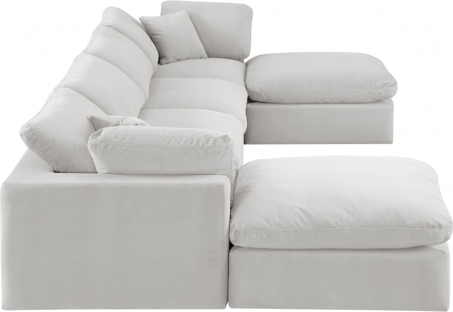 Meridian Furniture - Comfy 158" Velvet Upholstered 6 Piece Modular Sectional - 189Cream-Sec6B - GreatFurnitureDeal